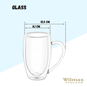 Wilmax Doppelwandige Thermoglas-Tasse mit Henkel