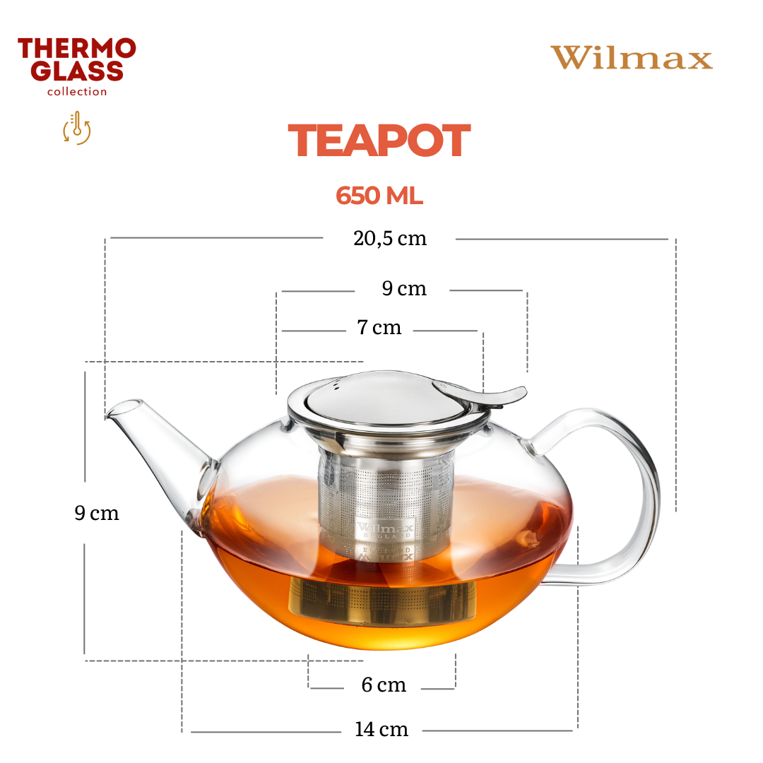 Wilmax Thermoglas Teekanne mit Edelstahlfilter