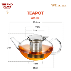 Wilmax Thermoglas Teekanne mit Edelstahlfilter