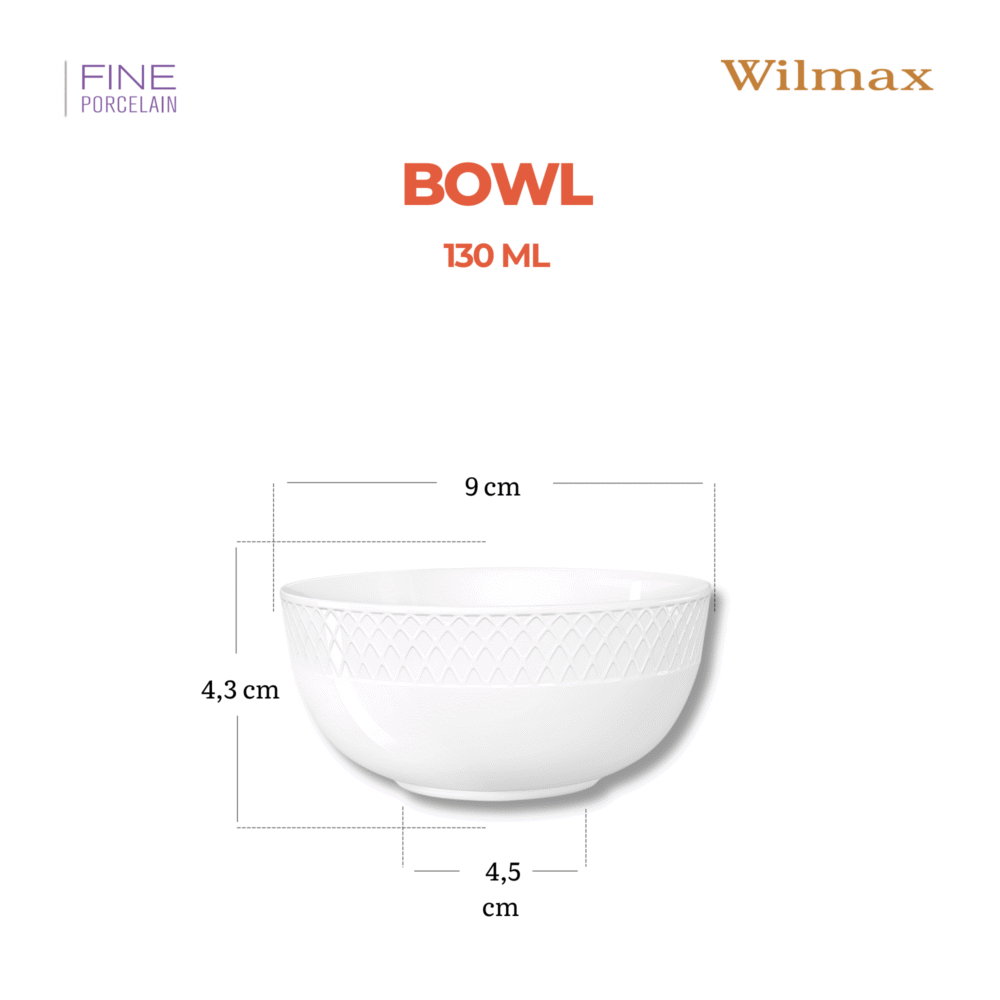 Wilmax Schale 130 ml 9 cm Weiß Porzellan WL-880101363/A