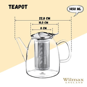 Wilmax Thermoglas Teekanne mit Edelstahl-Teesieb
