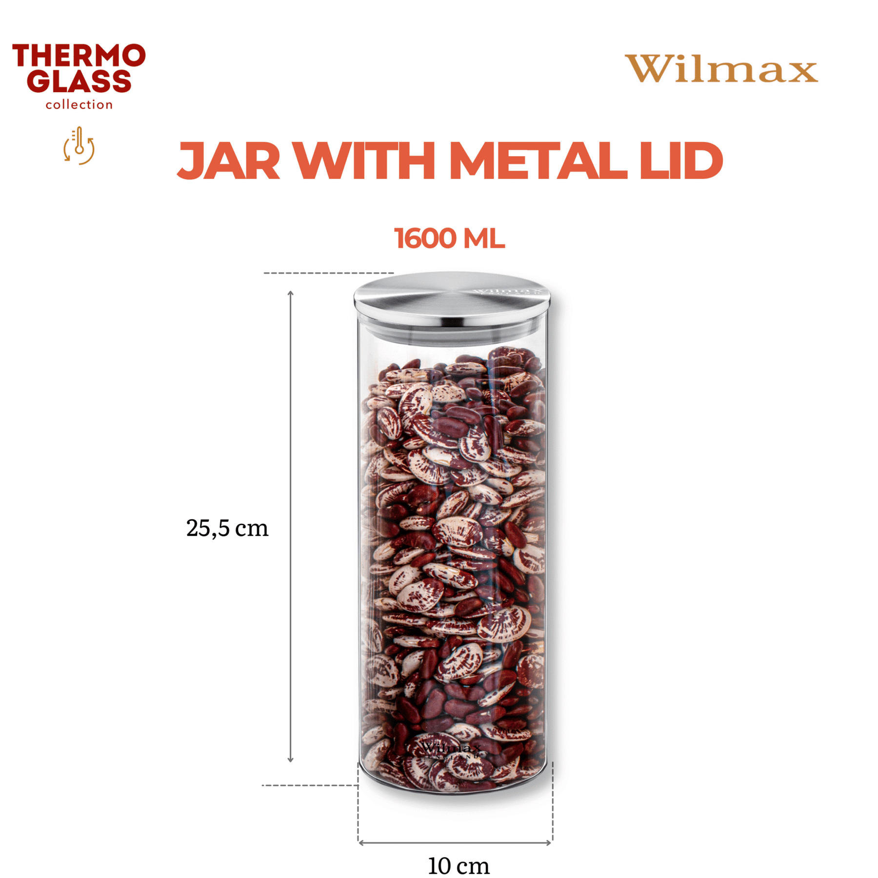 Wilmax Vorratsglas 1600 ml mit Edelstahldeckel 2er Set WL-888518/A2