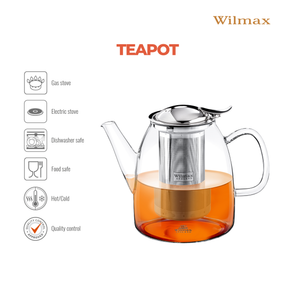 Wilmax Thermoglas Teekanne mit Edelstahl-Teesieb