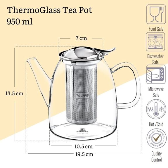 Wilmax Teekanne 950 ml Borosilikatglas Edelstahlfilter