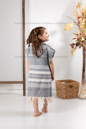 Children's Poncho 100% Cotton Beach Towel Peshtemal Gray