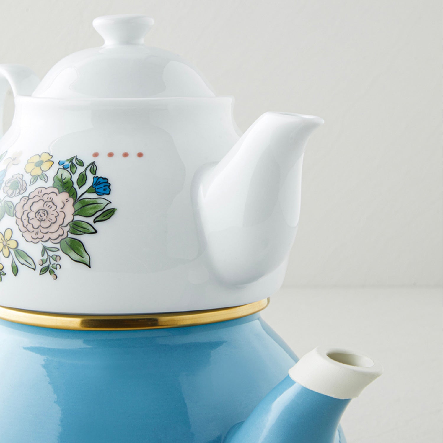 English Home Lively Porzellan-Teekanne (Çaydanlık) 0,85+2,2 l Blau