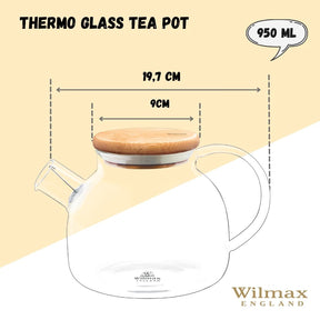 Wilmax Teekanne 950 ml Thermoglas Federfilter Bambusdeckel WL-888810/A