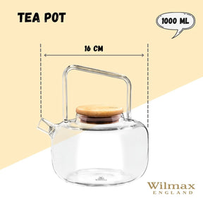 Wilmax Teekanne 1000 ml mit Federfilter Bambusdeckel WL-888821/A