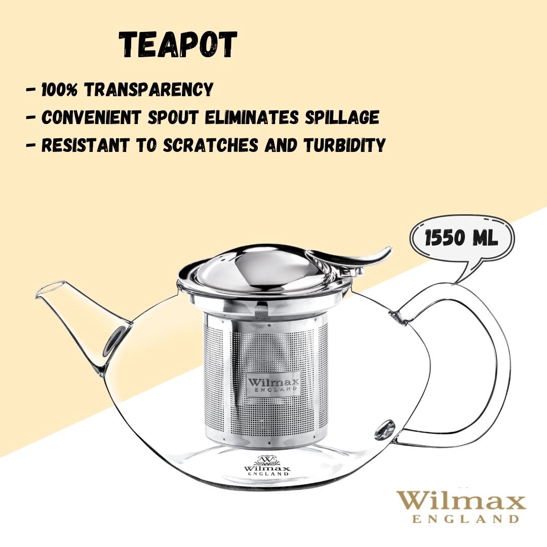 Wilmax Teekanne 1550 ml Thermoglas Edelstahlfilter WL-888806/A