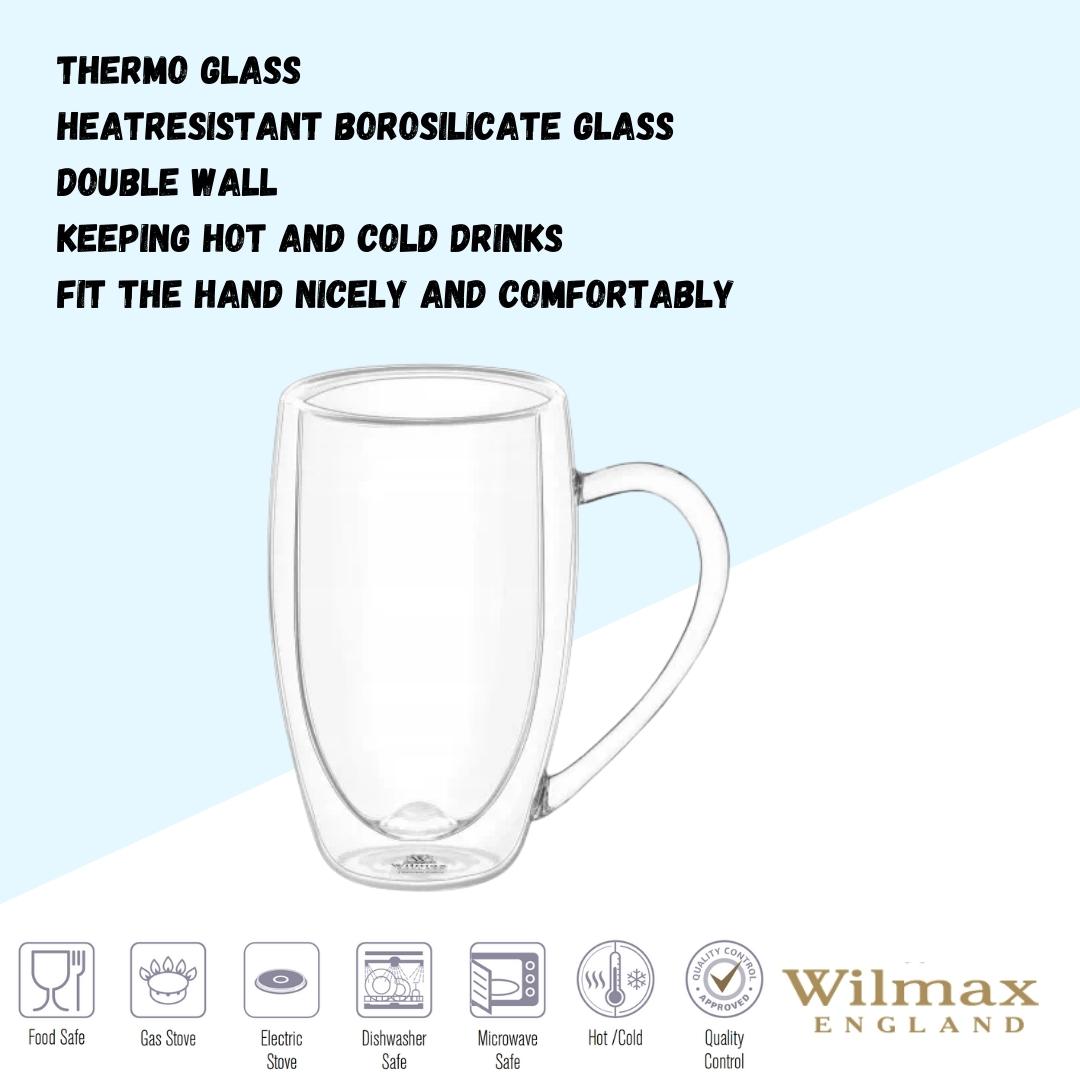 Wilmax Doppelwandige Thermoglas-Tasse mit Henkel