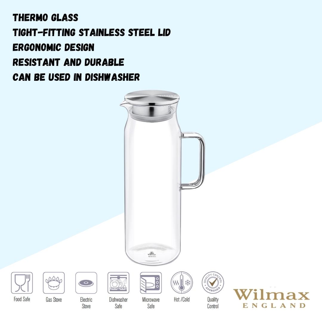 Wilmax Borosilikat Glas Krug mit Edelstahl-Deckel