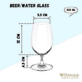 Wilmax Bierglas 420 ml Kristallglas Transparent 6er Set WL-888026/6A