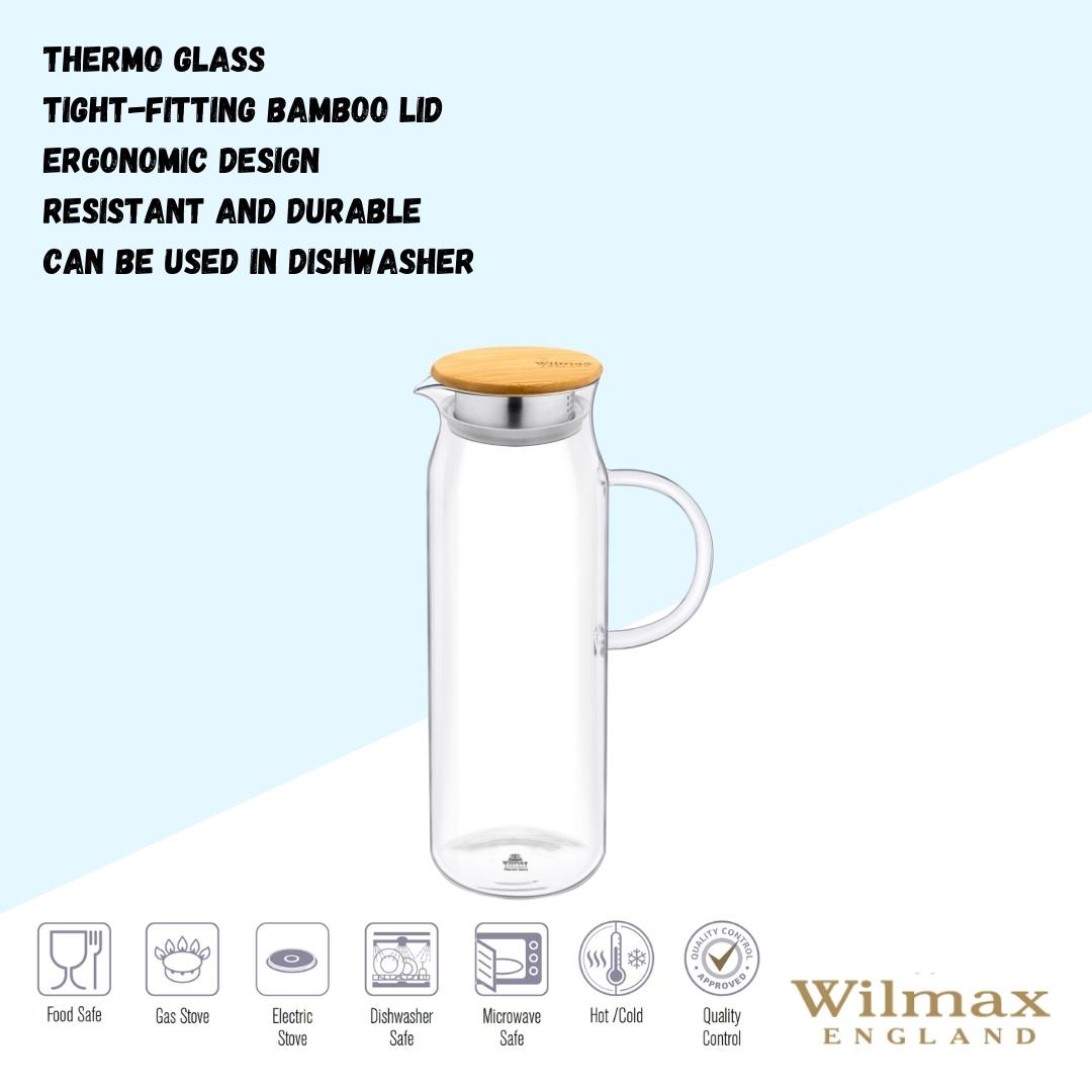 Wilmax Borosilikat Glas Krug mit Bambusdeckel