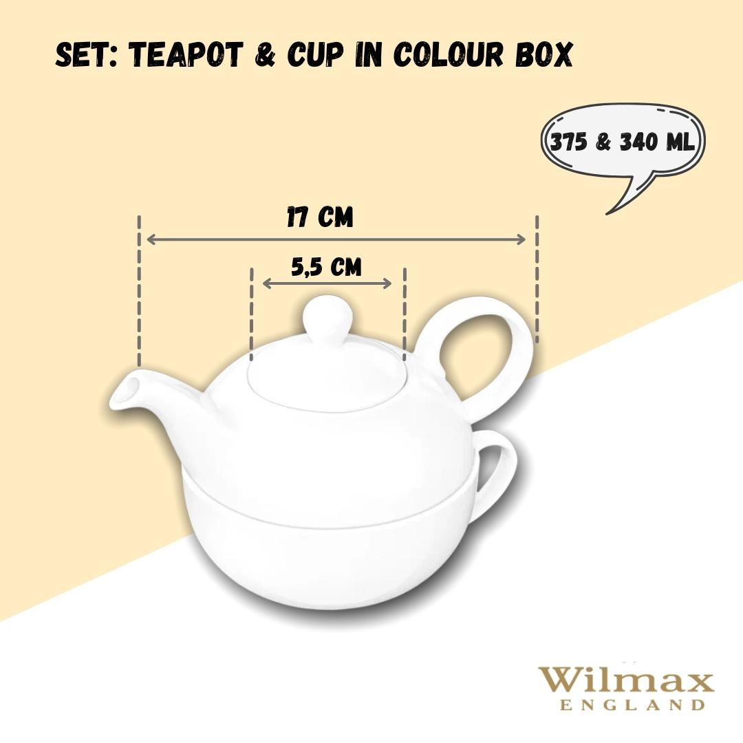 Wilmax Teekanne und Tasse Set 375 ml 340 ml Weiß Porzellan WL-994048/AB