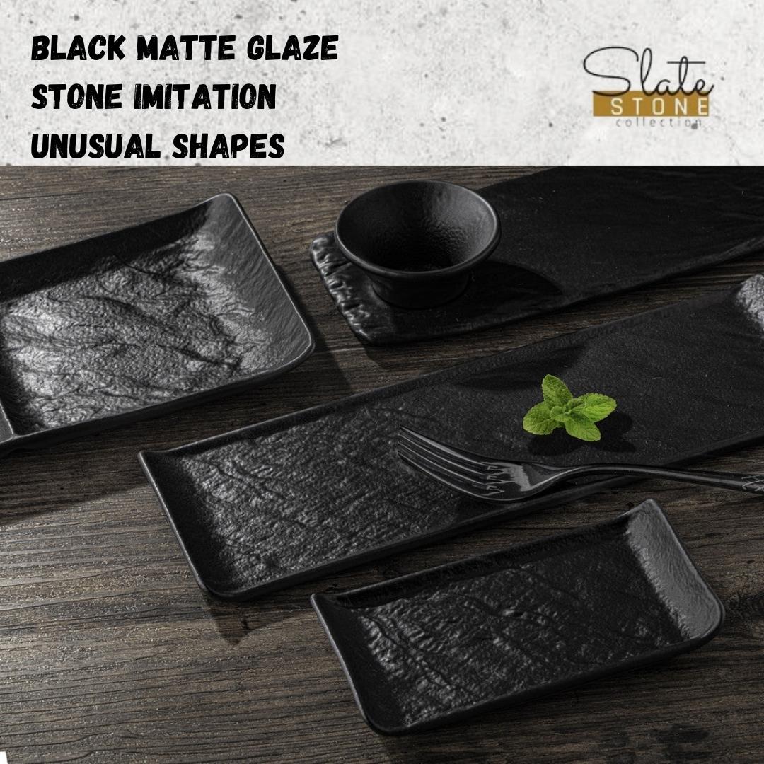 Wilmax Rechteckiger Teller mit 2 Fächern SlateStone Schwarz 27 x 13 cm Porzellan