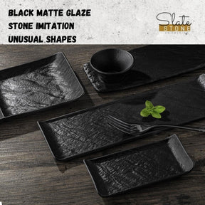 Wilmax Rechteckiger Teller mit 2 Fächern SlateStone Schwarz 27 x 13 cm Porzellan