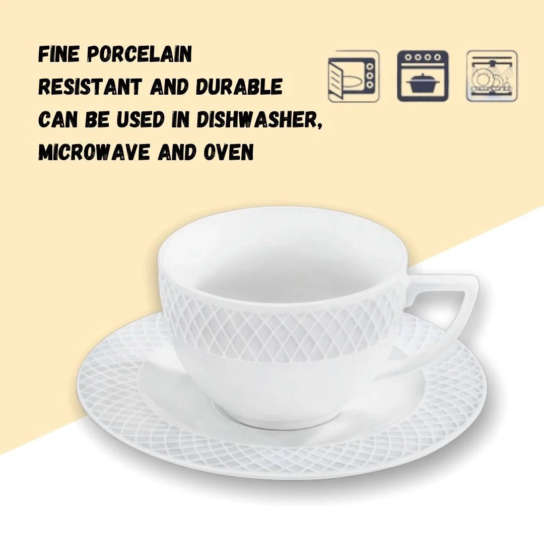 Wilmax Tasse mit Untertasse 90 ml Weiß Porzellan 6er Set WL-880101400/AB6