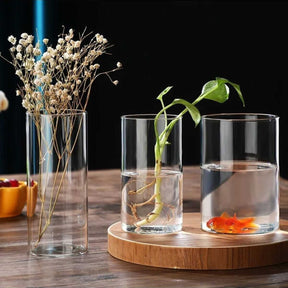 3-teiliges Glasvasen- & Kerzenhalter-Set aus Borosilikatglas - 14/18/22 cm