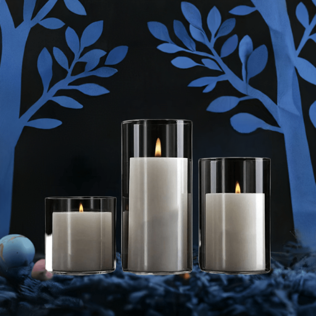 3-teiliges Glasvasen- & Kerzenhalter-Set aus Borosilikatglas - Ø 8 cm, 14/18/22 cm