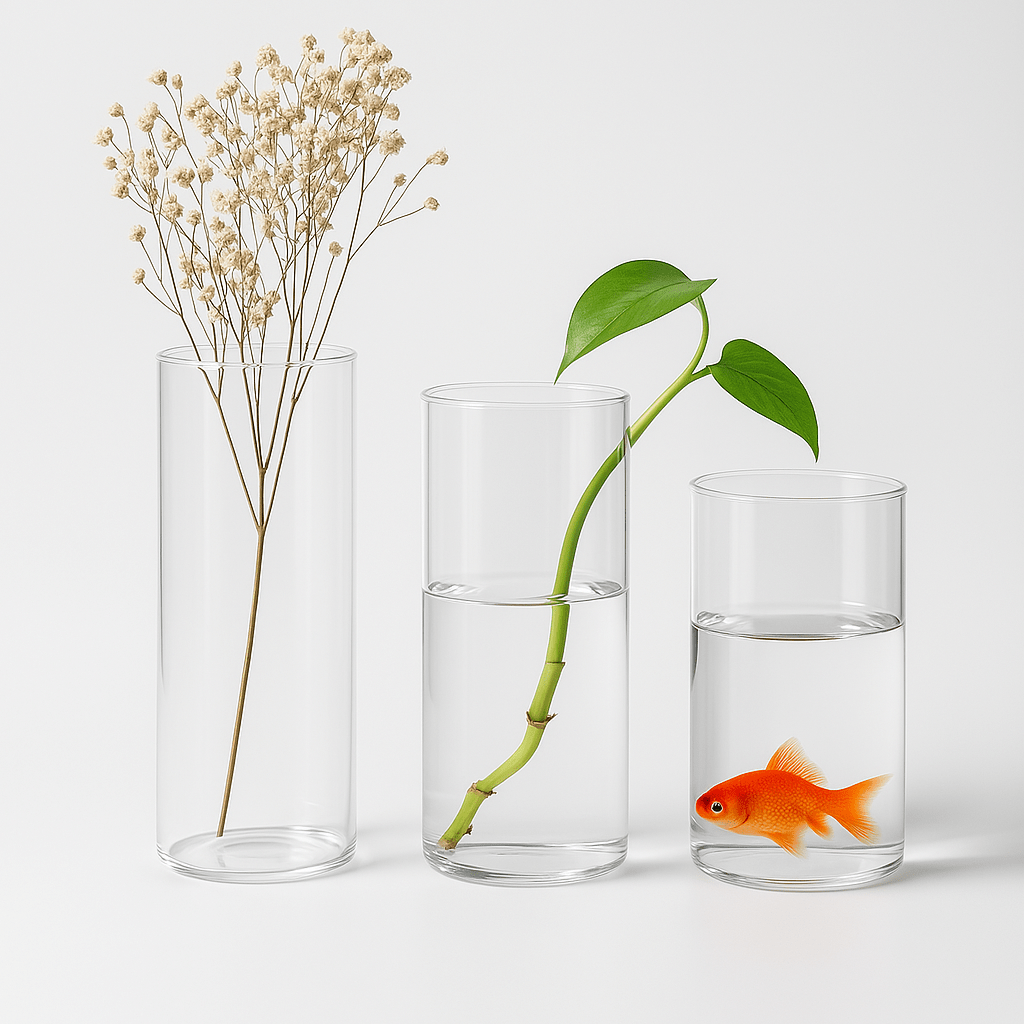 3-teiliges Glasvasen- & Kerzenhalter-Set aus Borosilikatglas - Ø 8 cm, 14/18/22 cm