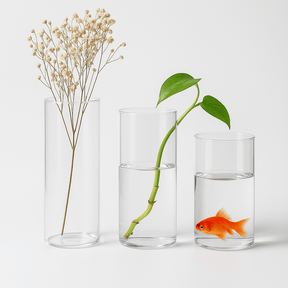 3-teiliges Glasvasen- & Kerzenhalter-Set aus Borosilikatglas - Ø 8 cm, 14/18/22 cm