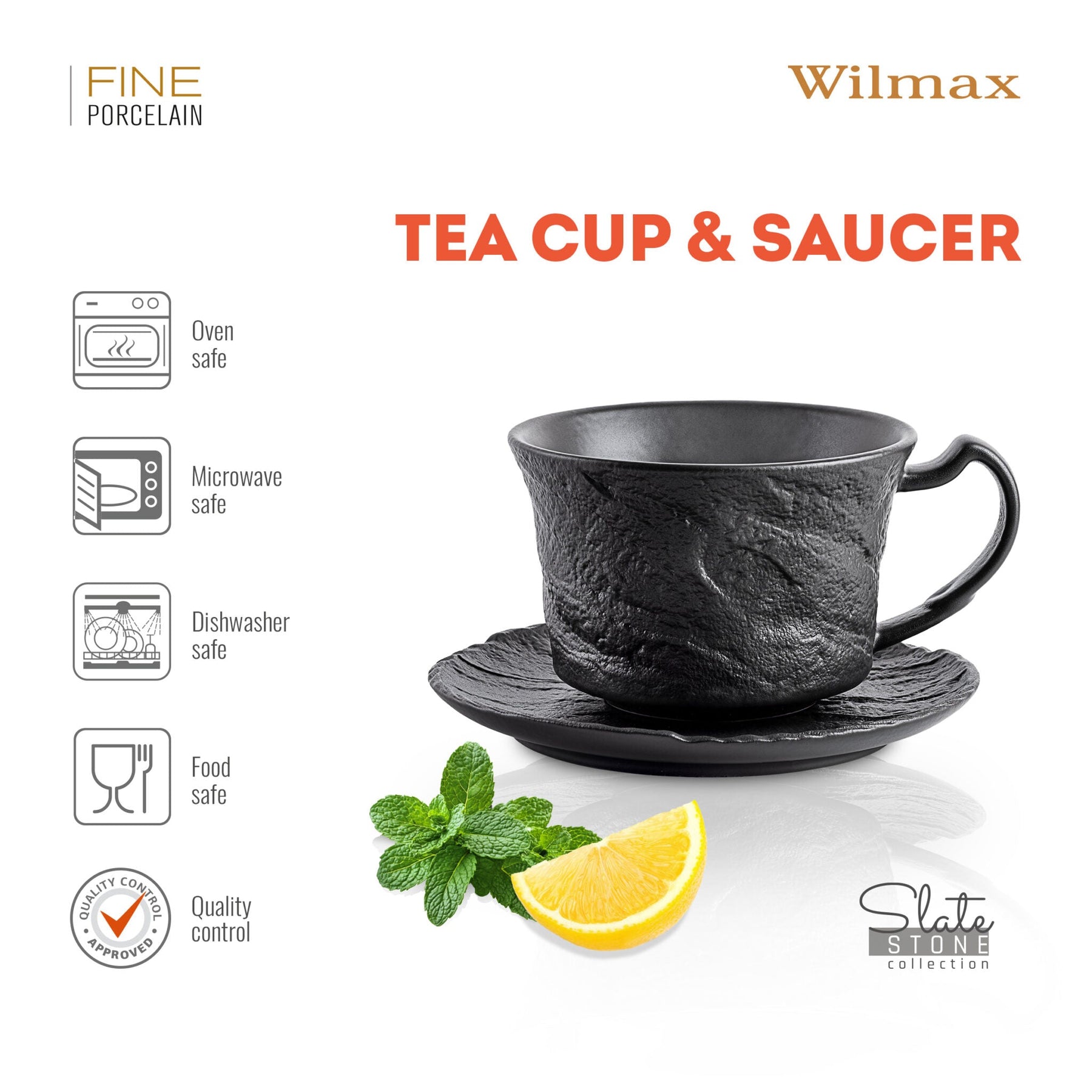 Wilmax Teetasse mit Untertasse SlateStone Schwarz 180 ml Porzellan