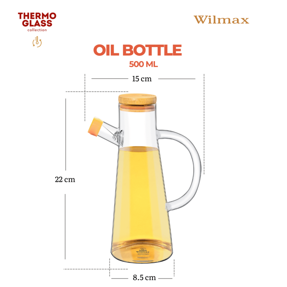 Wilmax Ölflasche 500 ml Glas mit Bambusdeckel WL-888964/A