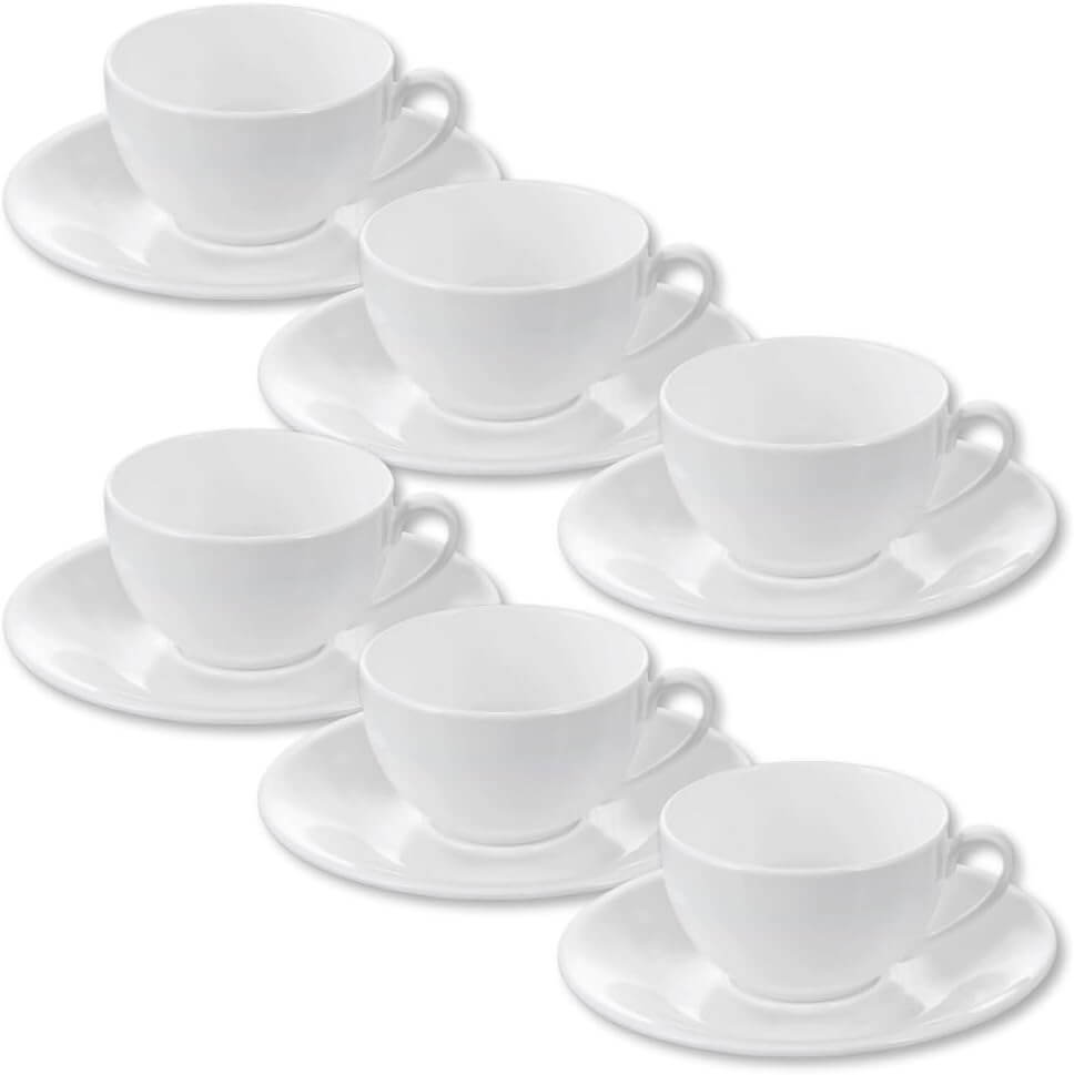Wilmax Tassen 80 ml Weiß Porzellan mit Untertassen 6er Set WL-993187/AB6