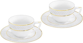 Wilmax Espressotasse mit Untertasse 90 ml Weiß Goldrand Porzellan 2er Set WL-880102400/AB2