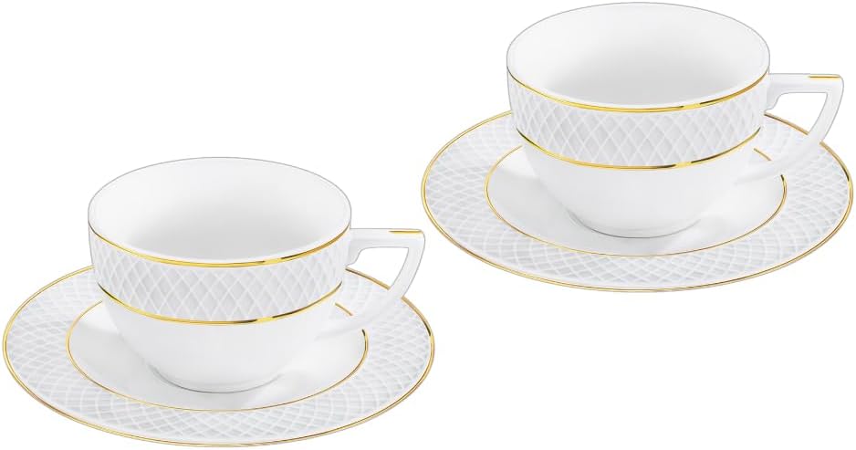 Wilmax Espressotasse mit Untertasse 90 ml Weiß Goldrand Porzellan 2er Set WL-880102400/AB2