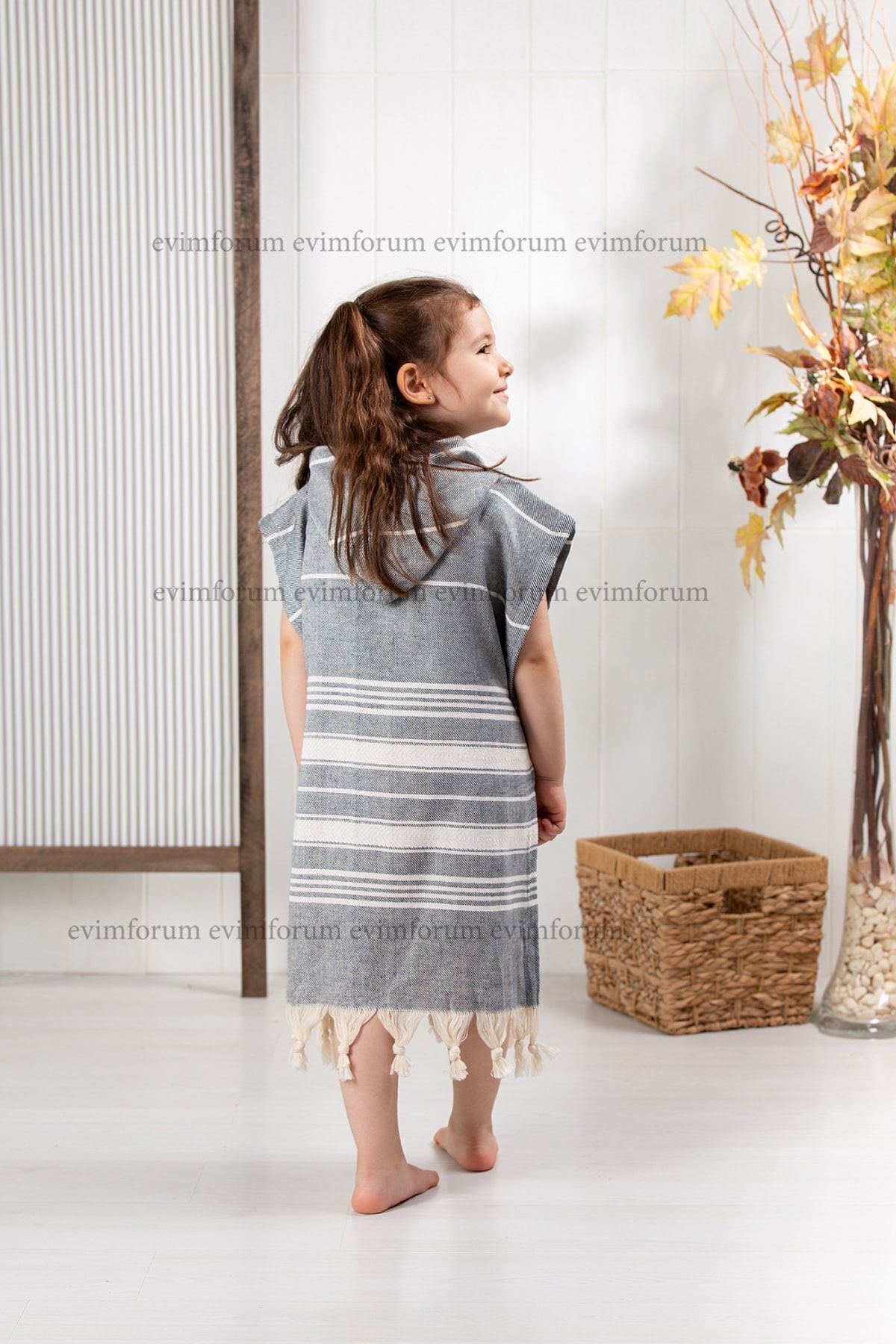 Children's Poncho 100% Cotton Beach Towel Peshtemal Gray