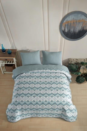 Einzeln gemustertes, gestepptes, doppelseitiges, buntes Piqué-Tagesdecken-Set, 160 x 230 cm (ohne Laken) - Green