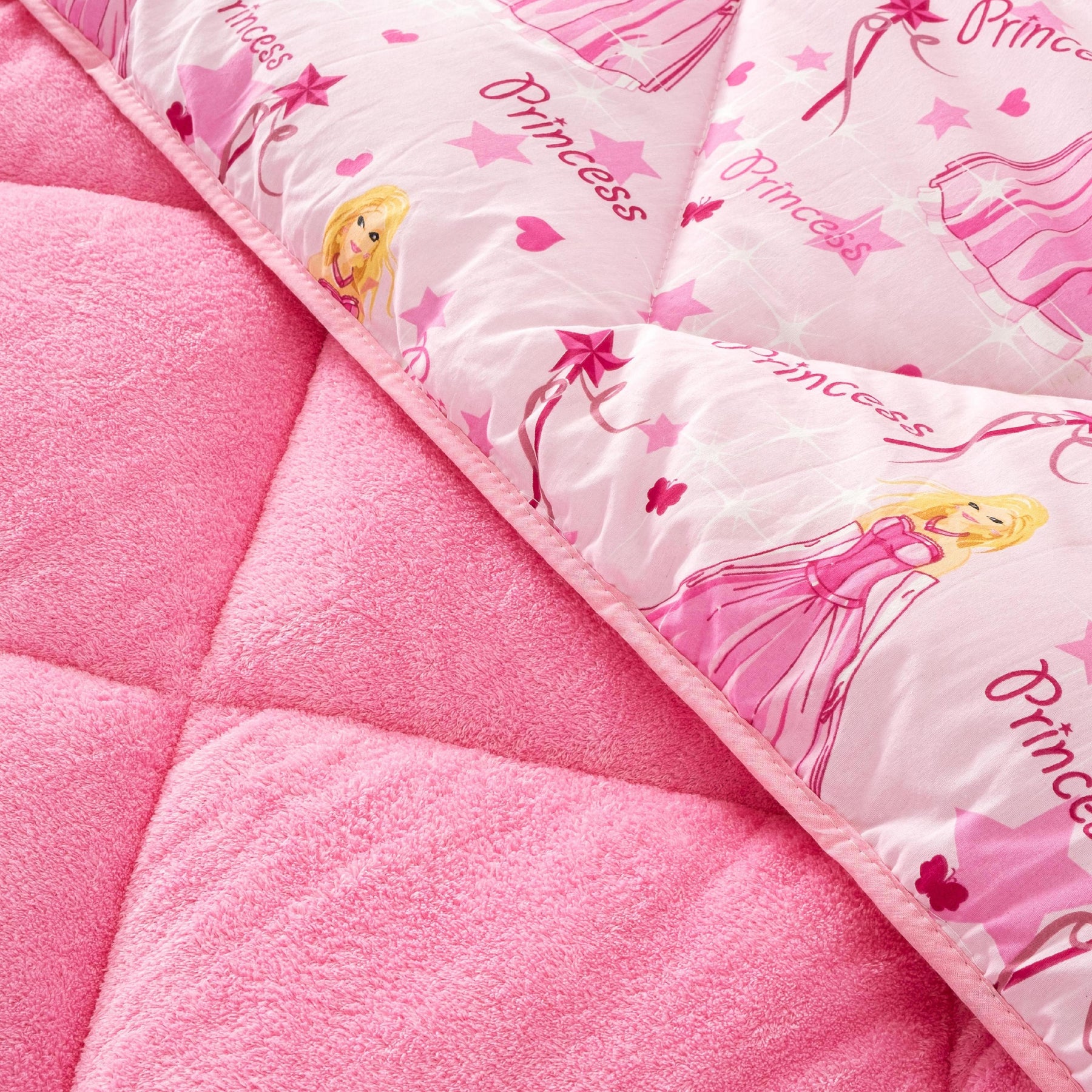Prinzessin gemustert Doppelseitiges Wellsoft-Schlafset mit Einzelbettlaken (Steppdecke+Laken+Kissenbezug)