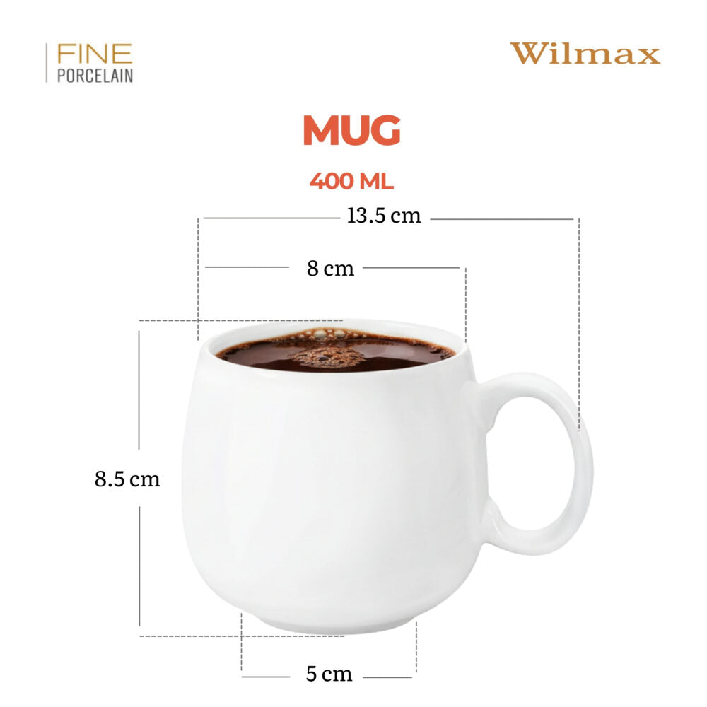 Wilmax Tasse 400 ml Weiß Porzellan 2er Set WL-993084/A2