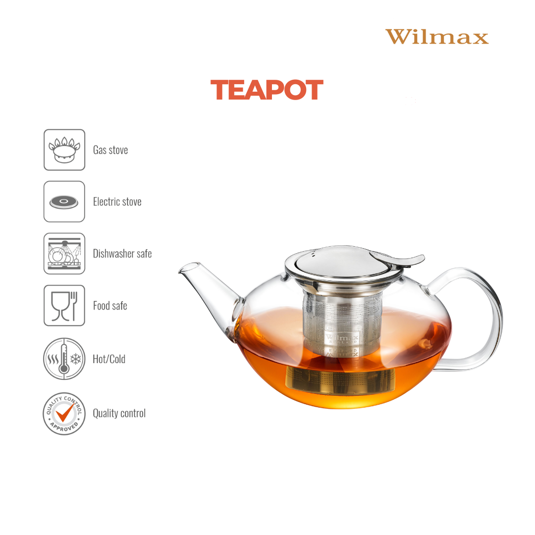 Wilmax Thermoglas Teekanne mit Edelstahlfilter