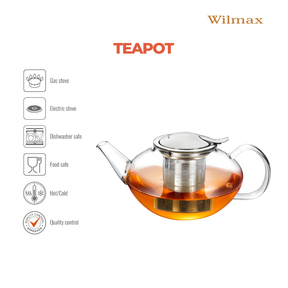 Wilmax Thermoglas Teekanne mit Edelstahlfilter