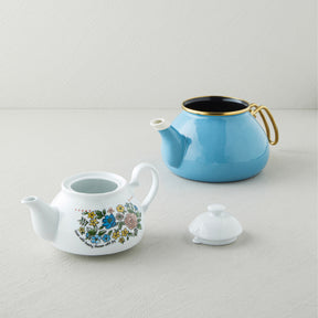 English Home Lively Porzellan-Teekanne (Çaydanlık) 0,85+2,2 l Blau