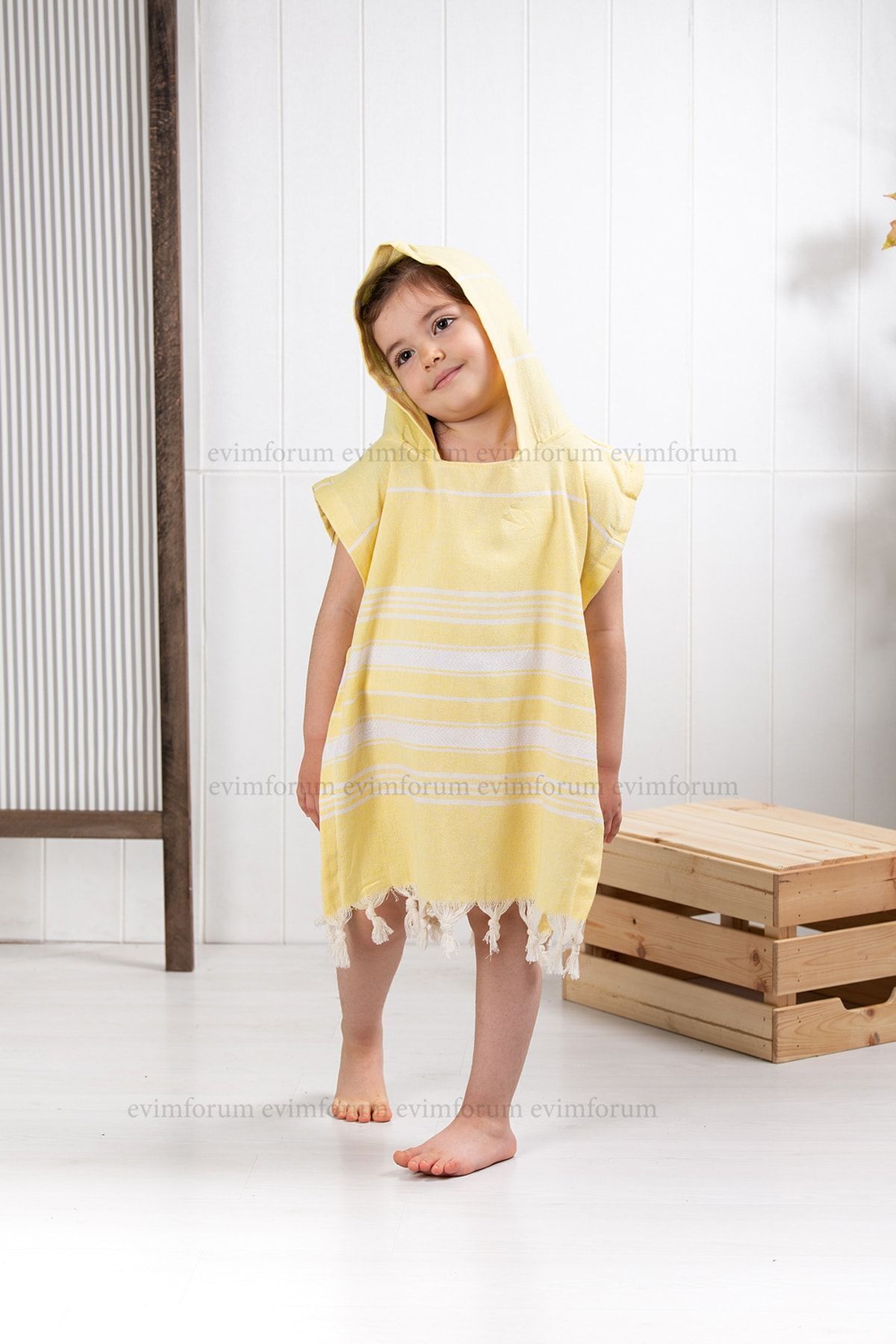 Children's Bathrobe Poncho Cotton Beach Towel Peshtemal Yellow