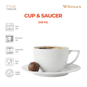 Wilmax Tasse mit Untertasse 240 ml Weiß Porzellan WL-880101404/AB