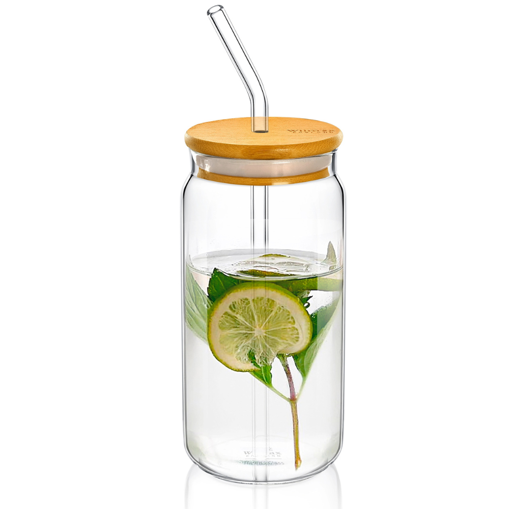 Wilmax Glasbecher 500 ml mit Deckel Trinkhalm WL-888610/A