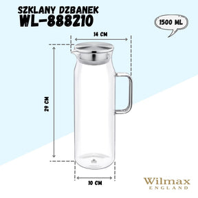 Wilmax Borosilikat Glas Krug mit Edelstahl-Deckel