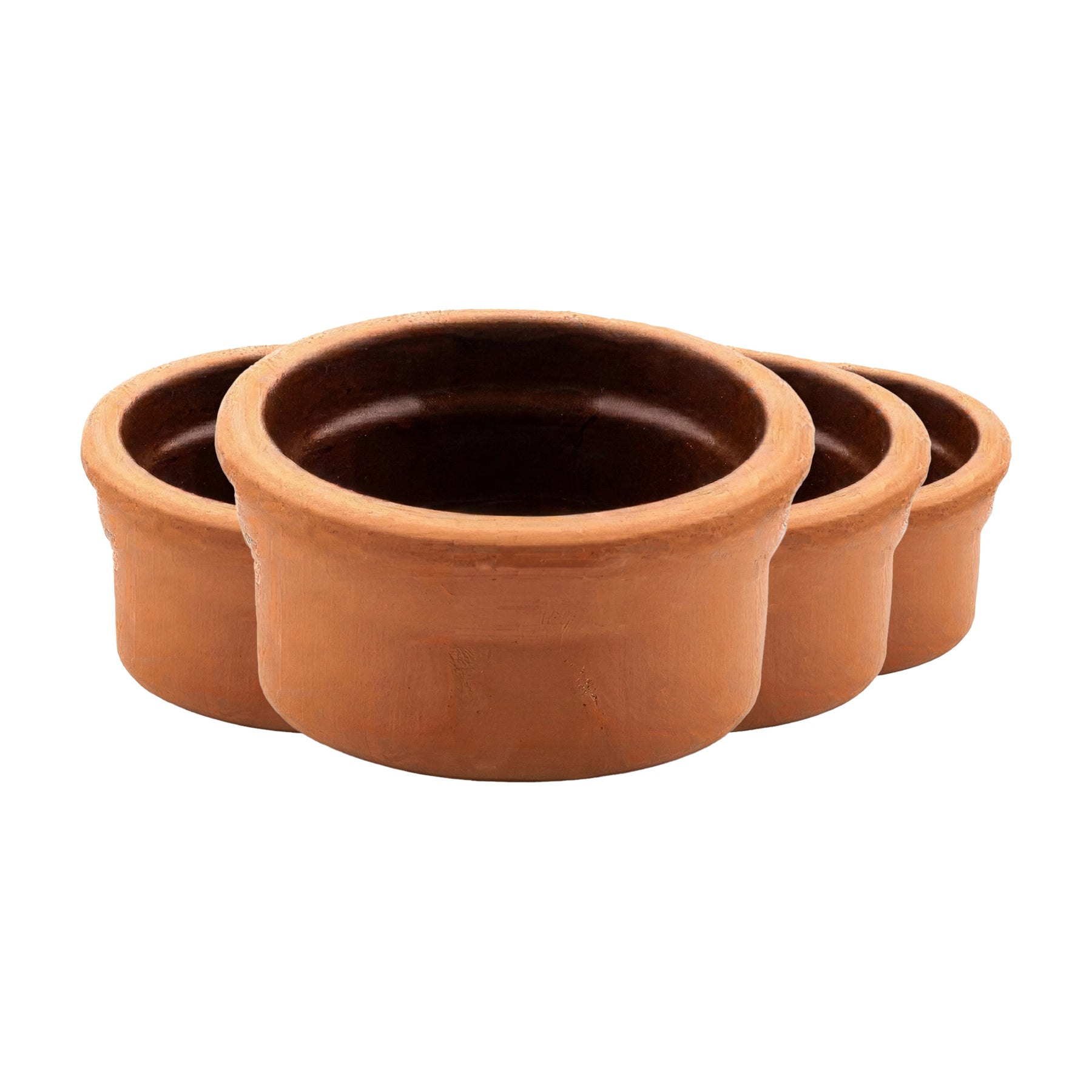 Viapot FLORYA 4er Set - 150 ml - Innen Braun Glasiert - Terrakotta-Schalen - 9,5×4,5 cm