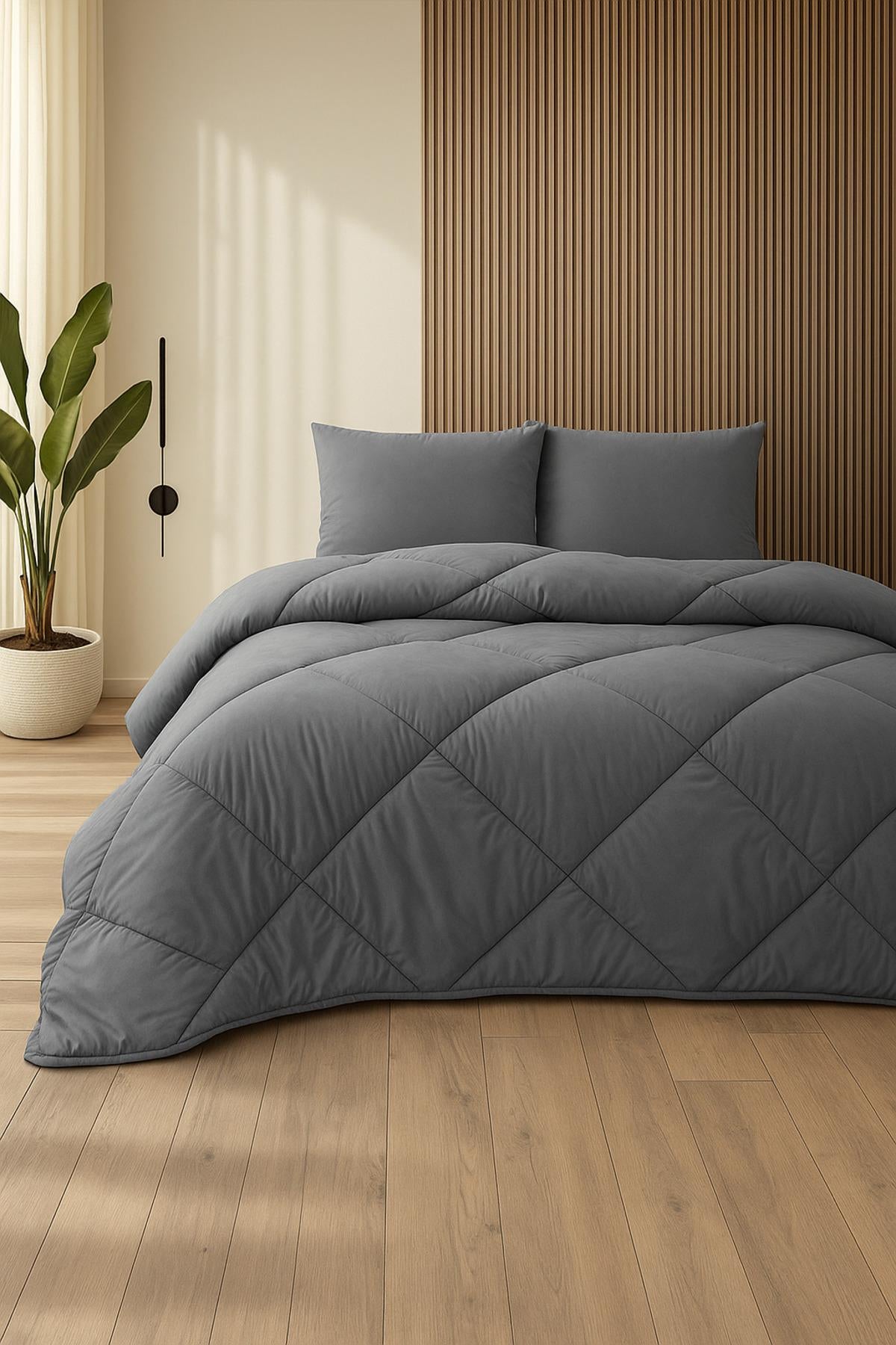 Anthrazitgraue, weiche Tagesdecke aus Stoff, Kingsize (220 x 240 cm)