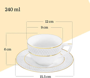 Wilmax Teetasse mit Untertasse 240 ml Weiß Goldrand Porzellan 2er Set WL-880102404/AB2