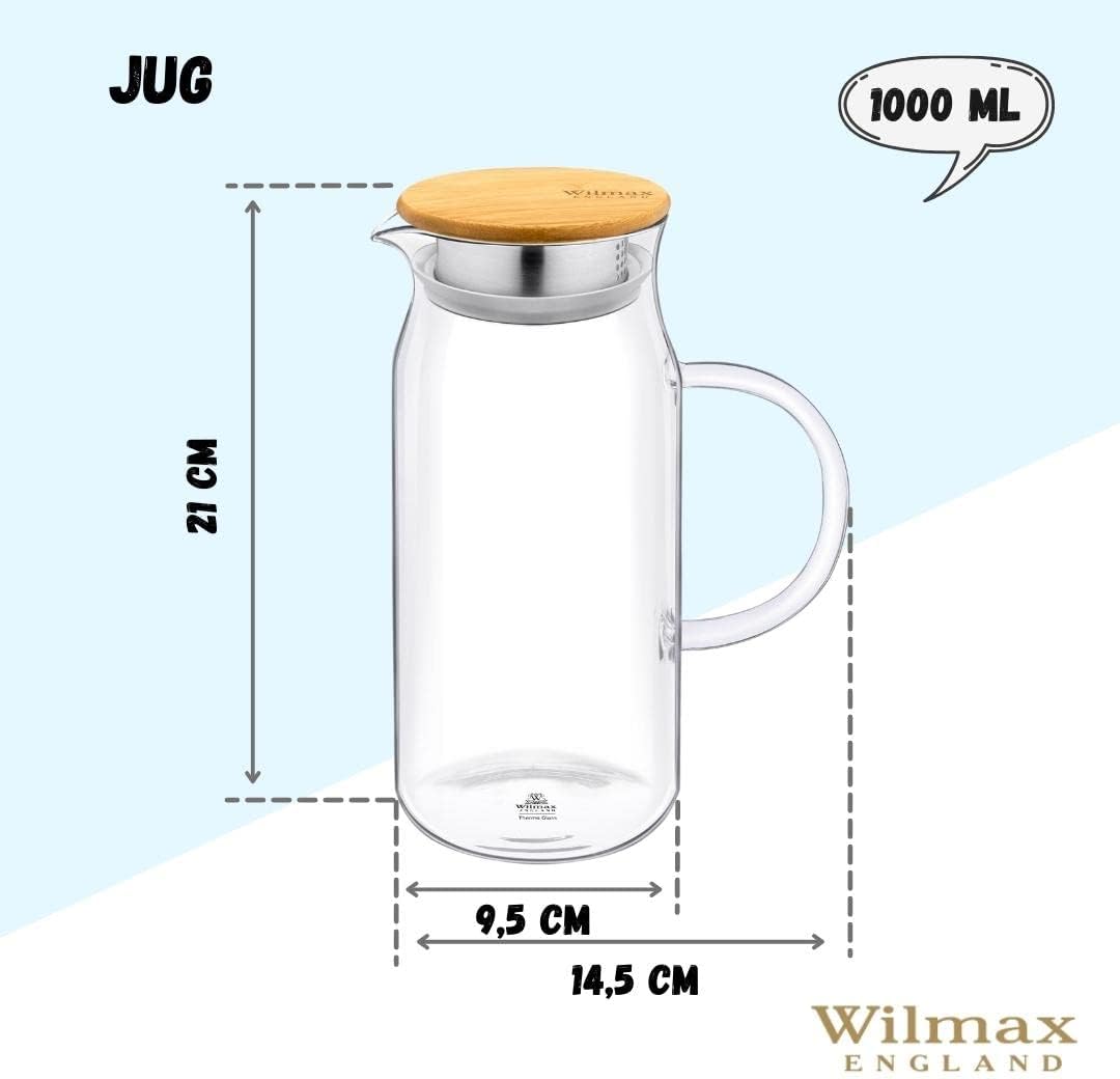 Wilmax Borosilikat Glas Krug mit Bambusdeckel