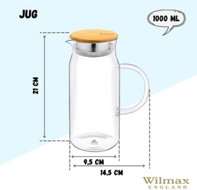 Wilmax Borosilikat Glas Krug mit Bambusdeckel