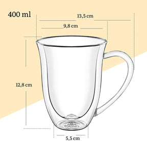 Wilmax Doppelwandige Tasse 400 ml Borosilikatglas 4er Set WL-888727/A4
