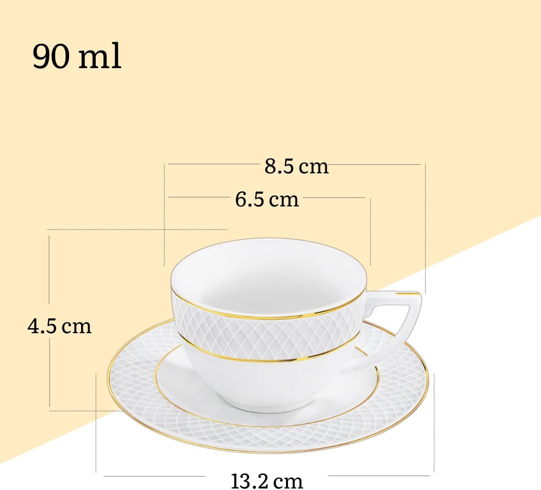 Wilmax Espressotasse mit Untertasse 90 ml Weiß Goldrand Porzellan 2er Set WL-880102400/AB2