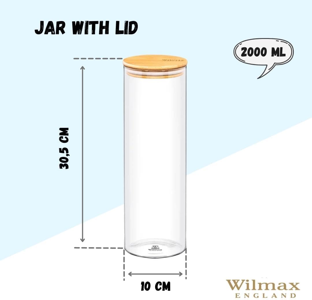 Wilmax Vorratsglas 2000 ml mit Bambusdeckel Transparent WL-888510/A