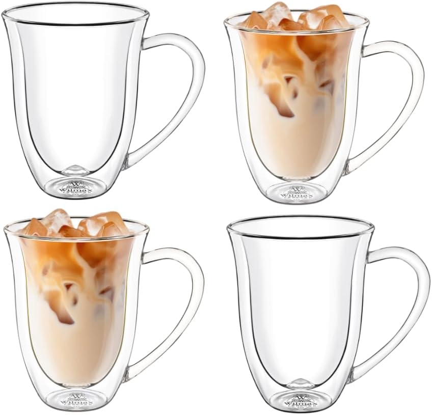 Wilmax Doppelwandige Tasse mit Henkel 250 ml Borosilikatglas 4er Set WL-888725/A4